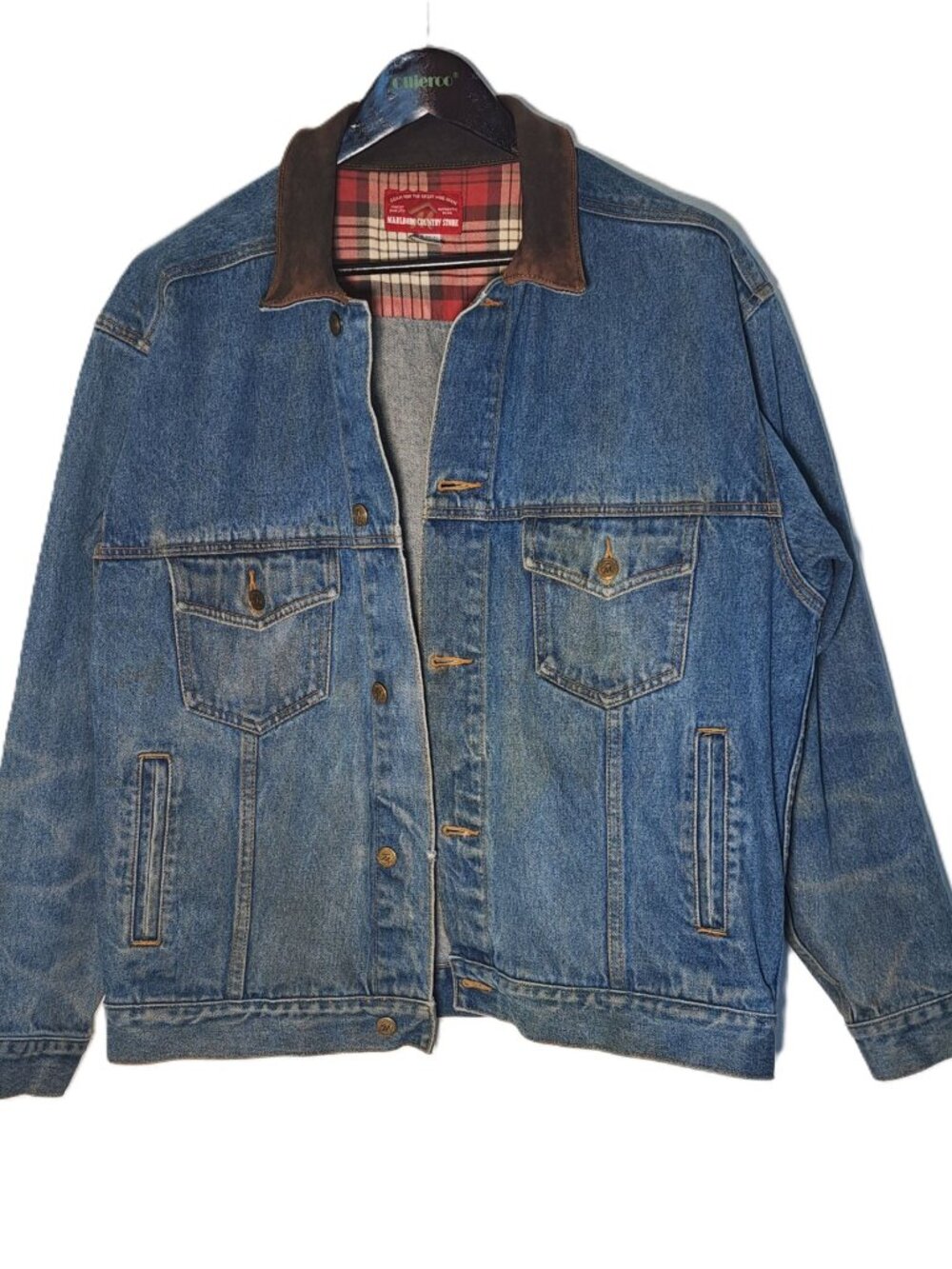 Marlboro Country Store Vintage Denim Jean Jacket Men’s Large Leather Collar